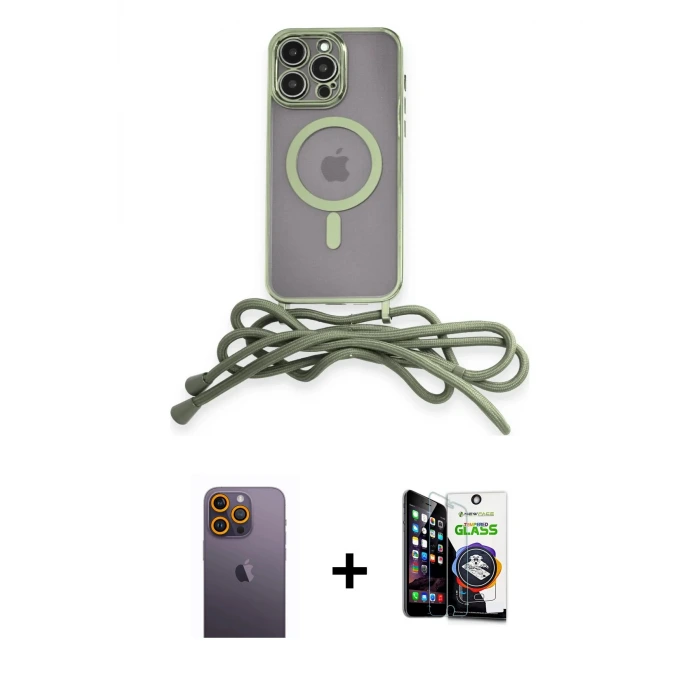 ieg™ iPhone 12 Pro Max Kılıf Eksen Özel Seri - Şeffaf Temperli Cam Ekran Koruyucu + Neon Fosforlu Kamera Lens - SI