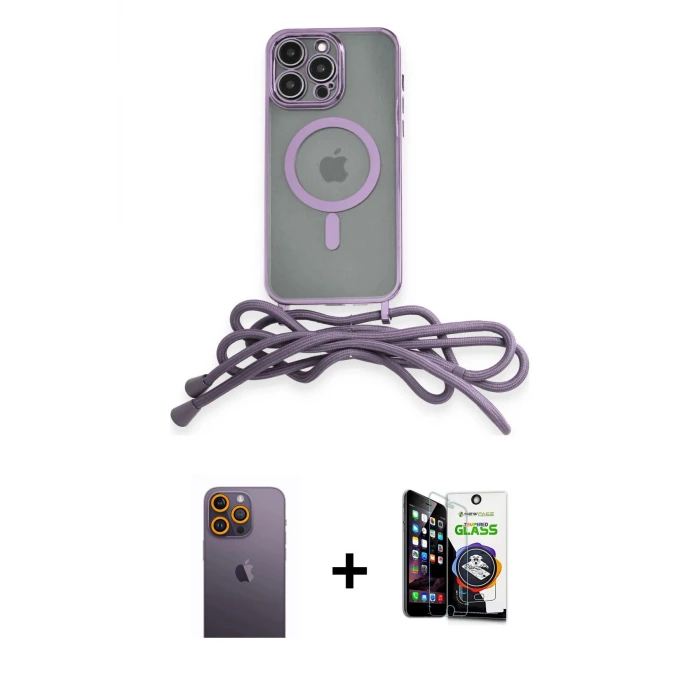 ieg™ iPhone 12 Pro Max Kılıf Eksen Özel Seri - Şeffaf Temperli Cam Ekran Koruyucu + Neon Fosforlu Kamera Lens - SI