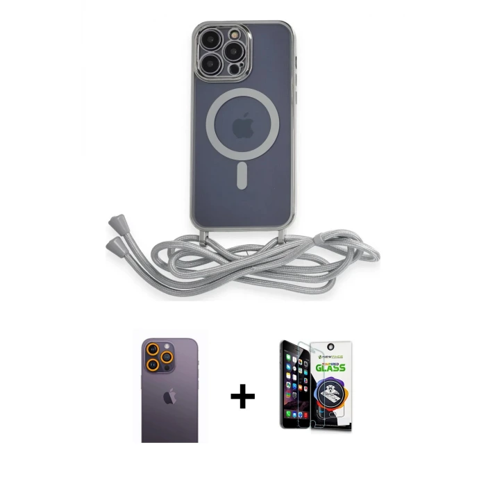 ieg™ iPhone 12 Pro Max Kılıf Eksen Özel Seri - Şeffaf Temperli Cam Ekran Koruyucu + Neon Fosforlu Kamera Lens - SI