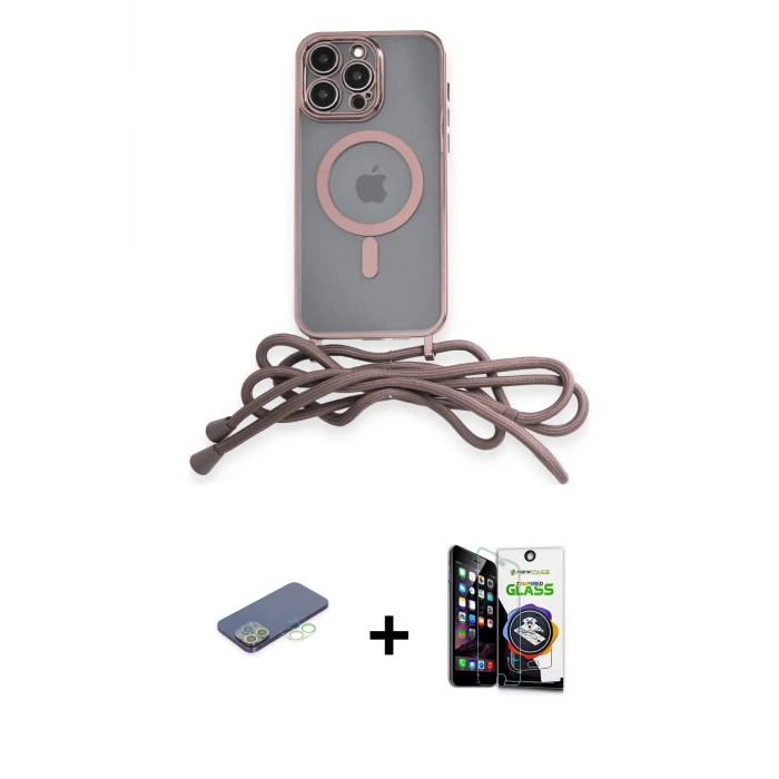 ieg™ iPhone 12 Pro Max Kılıf Eksen Özel Seri - Şeffaf Temperli Cam Ekran Koruyucu + Renkli Kamera Lens Koruma Cam - YL