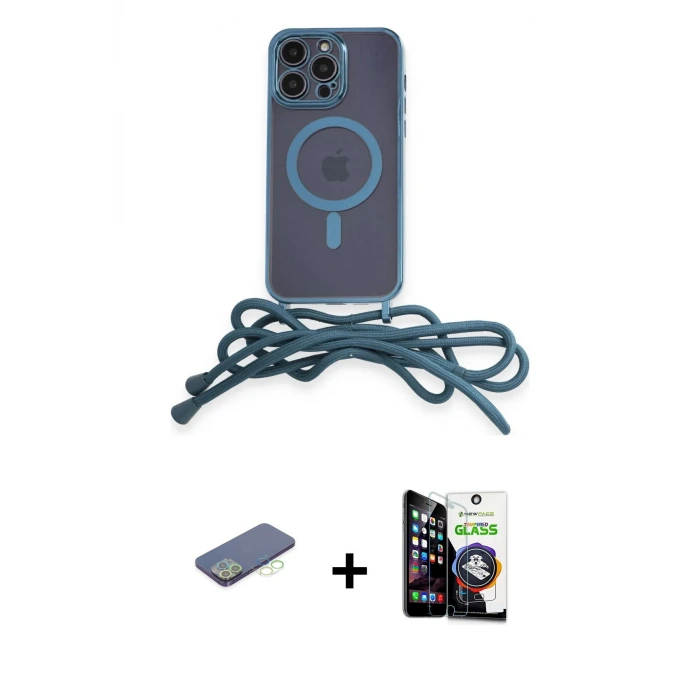 ieg™ iPhone 12 Pro Max Kılıf Eksen Özel Seri - Şeffaf Temperli Cam Ekran Koruyucu + Renkli Kamera Lens Koruma Cam - YL