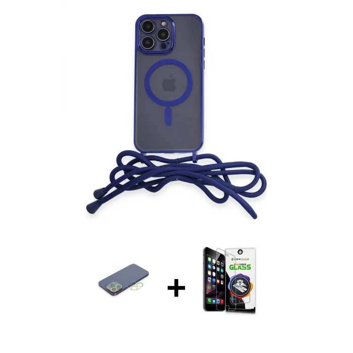 ieg™ iPhone 12 Pro Max Kılıf Eksen Özel Seri - Şeffaf Temperli Cam Ekran Koruyucu + Renkli Kamera Lens Koruma Cam - YL