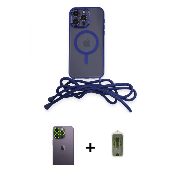 ieg™ iPhone 12 Pro Max Kılıf Eksen Özel Seri - Siyah Joko Magic 5D Hayalet Cam + Neon Fosforlu Kamera Lens - YL