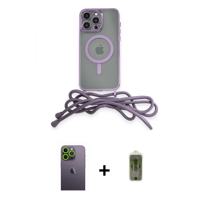 ieg™ iPhone 12 Pro Max Kılıf Eksen Özel Seri - Siyah Joko Magic 5D Hayalet Cam + Neon Fosforlu Kamera Lens - YL