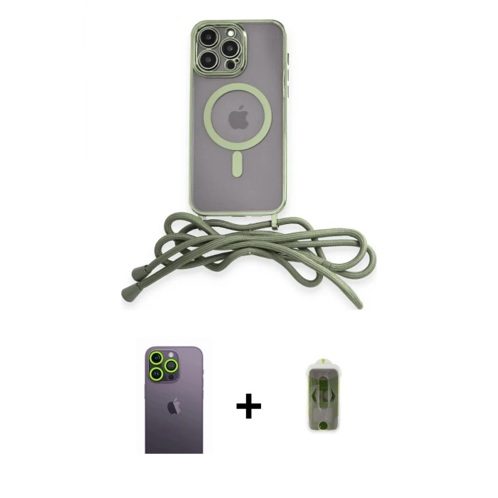 ieg™ iPhone 12 Pro Max Kılıf Eksen Özel Seri - Siyah Joko Magic 5D Hayalet Cam + Neon Fosforlu Kamera Lens - YL