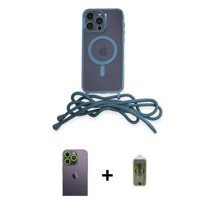 ieg™ iPhone 12 Pro Max Kılıf Eksen Özel Seri - Siyah Joko Magic 5D Hayalet Cam + Neon Fosforlu Kamera Lens - YL