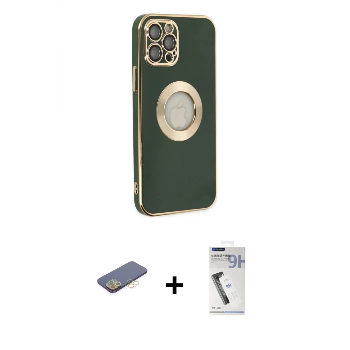 ieg™ iPhone 12 Pro Max Kılıf İz Form Serisi - Şeffaf Uv Polymer Nano Ekran Koruyucu + Renkli Kamera Lens Koruma Cam - SI