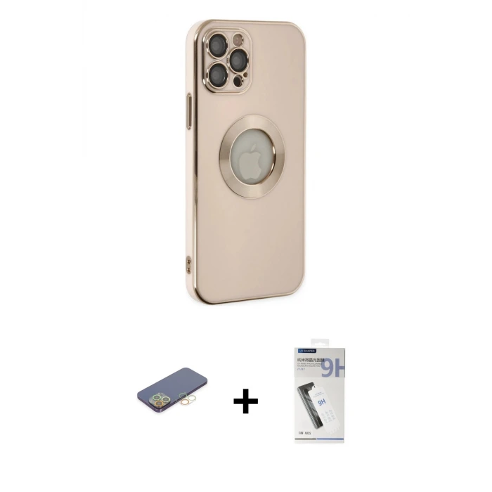 ieg™ iPhone 12 Pro Max Kılıf İz Form Serisi - Şeffaf Uv Polymer Nano Ekran Koruyucu + Renkli Kamera Lens Koruma Cam - SI
