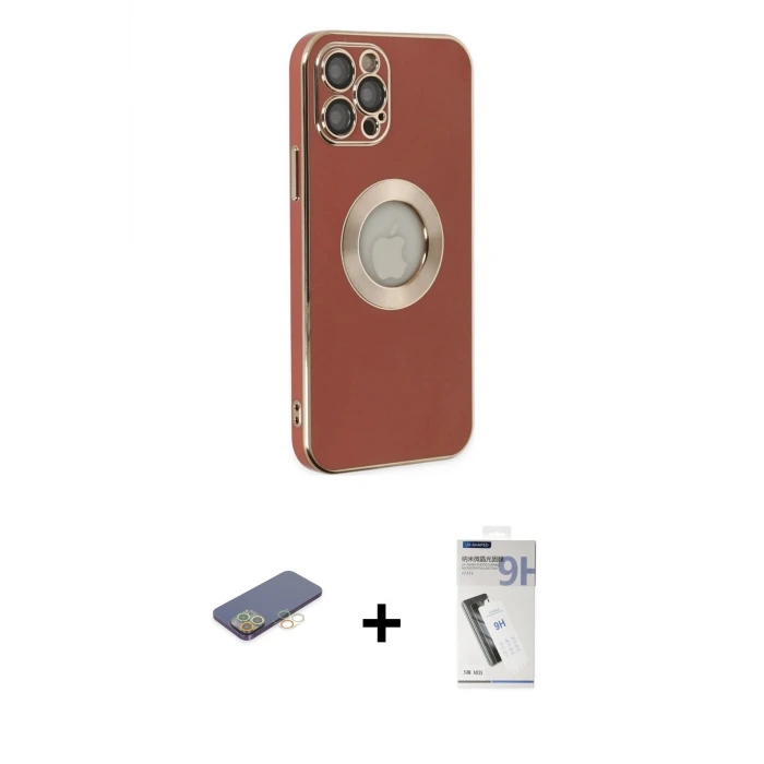 ieg™ iPhone 12 Pro Max Kılıf İz Form Serisi - Şeffaf Uv Polymer Nano Ekran Koruyucu + Renkli Kamera Lens Koruma Cam - SI