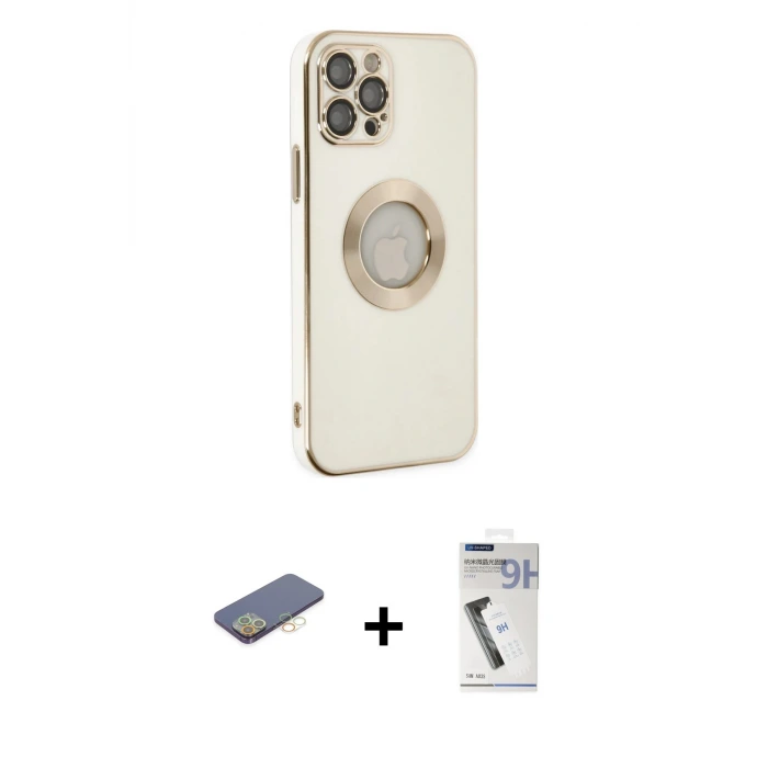 ieg™ iPhone 12 Pro Max Kılıf İz Form Serisi - Şeffaf Uv Polymer Nano Ekran Koruyucu + Renkli Kamera Lens Koruma Cam - SI
