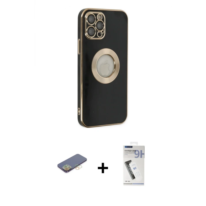 ieg™ iPhone 12 Pro Max Kılıf İz Form Serisi - Şeffaf Uv Polymer Nano Ekran Koruyucu + Renkli Kamera Lens Koruma Cam - SI