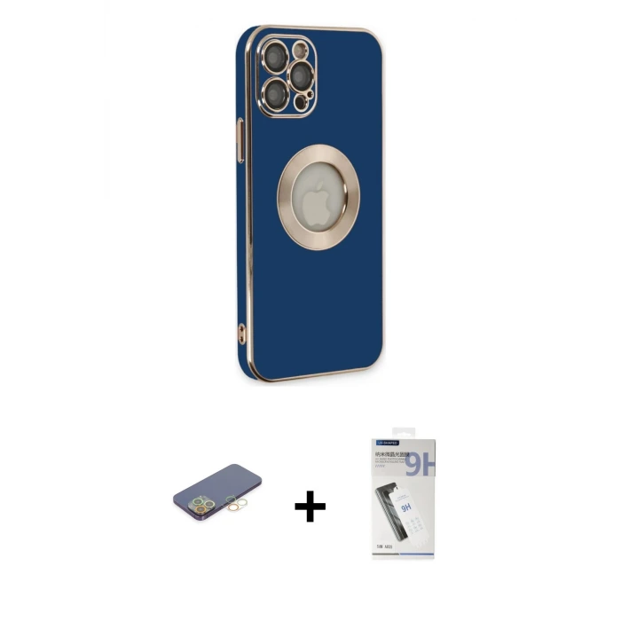 ieg™ iPhone 12 Pro Max Kılıf İz Form Serisi - Şeffaf Uv Polymer Nano Ekran Koruyucu + Renkli Kamera Lens Koruma Cam - SI