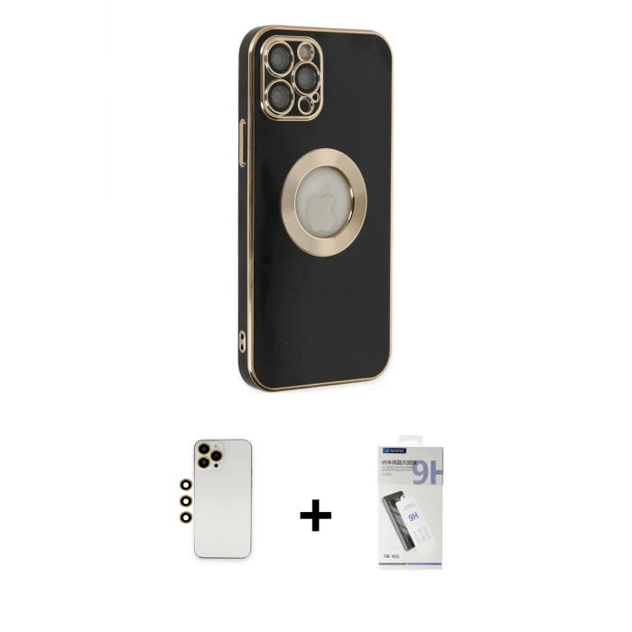 ieg™ iPhone 12 Pro Max Kılıf İz Form Serisi - Şeffaf Uv Polymer Nano Ekran Koruyucu + Shine Kamera Lens - GD