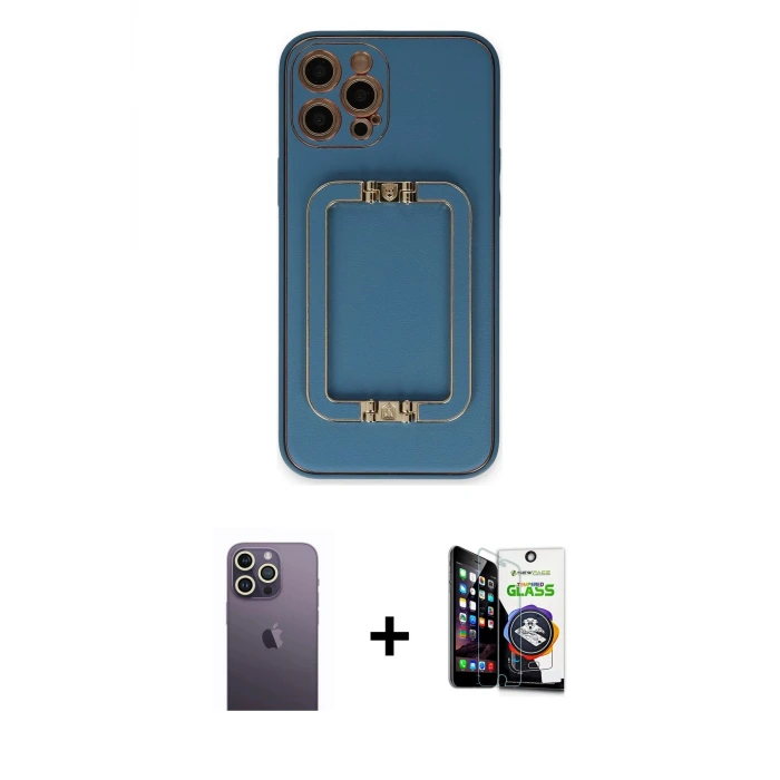 ieg™ iPhone 12 Pro Max Kılıf Kozmos Minimal Prime - Şeffaf Temperli Cam Ekran Koruyucu + Neon Fosforlu Kamera Lens - BZ
