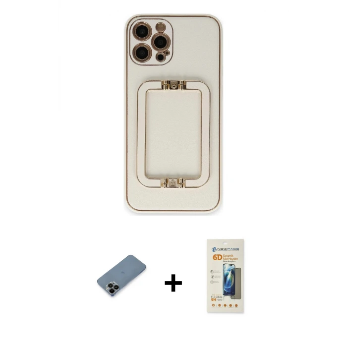 ieg™ iPhone 12 Pro Max Kılıf Kozmos Minimal Prime - Siyah 6D Mat Seramik Hayalet Nano Ekran Koruyucu + Shine Kamera Lens Koruma Cam - SH