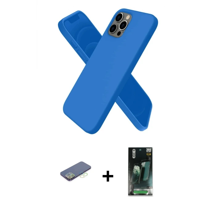 ieg™ iPhone 12 Pro Max Kılıf Kozmos Yansıma Özel Seri - Şeffaf 360 Full Body Arka Koruyucu + Renkli Kamera Lens Koruma Cam - YL