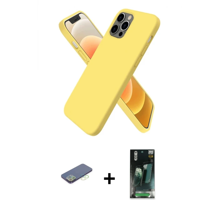 ieg™ iPhone 12 Pro Max Kılıf Kozmos Yansıma Özel Seri - Şeffaf 360 Full Body Arka Koruyucu + Renkli Kamera Lens Koruma Cam - YL