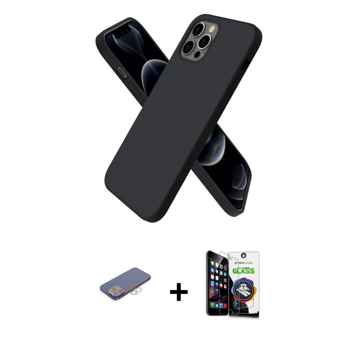 ieg™ iPhone 12 Pro Max Kılıf Kozmos Yansıma Özel Seri - Şeffaf Temperli Cam Ekran Koruyucu + Renkli Kamera Lens Koruma Cam - PE