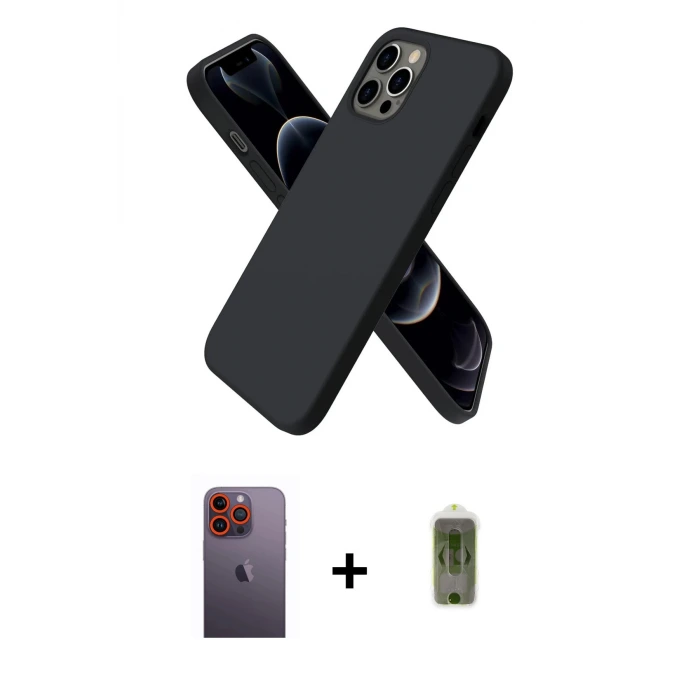 ieg™ iPhone 12 Pro Max Kılıf Kozmos Yansıma Özel Seri - Siyah Joko Magic 5D Hayalet Cam + Neon Fosforlu Kamera Lens - TU
