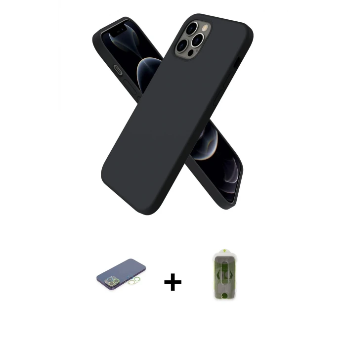 ieg™ iPhone 12 Pro Max Kılıf Kozmos Yansıma Özel Seri - Siyah Joko Magic 5D Hayalet Cam + Renkli Kamera Lens Koruma Cam - YL