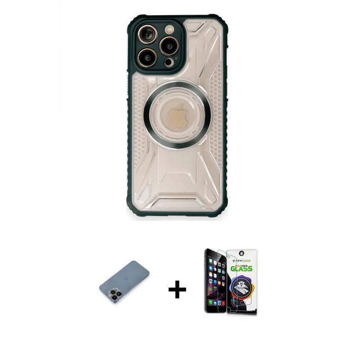 ieg™ iPhone 12 Pro Max Kılıf Kutup Modern - Şeffaf Temperli Cam Ekran Koruyucu + Shine Kamera Lens Koruma Cam - SH
