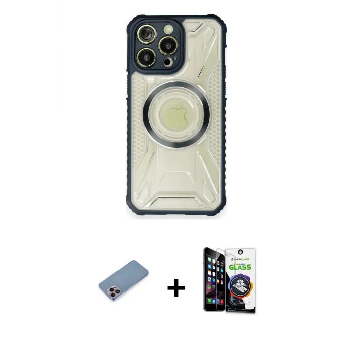 ieg™ iPhone 12 Pro Max Kılıf Kutup Modern - Şeffaf Temperli Cam Ekran Koruyucu + Shine Kamera Lens Koruma Cam - PE
