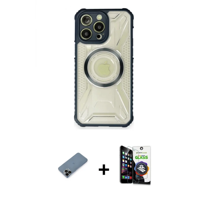 ieg™ iPhone 12 Pro Max Kılıf Kutup Modern - Şeffaf Temperli Cam Ekran Koruyucu + Shine Kamera Lens Koruma Cam - SH