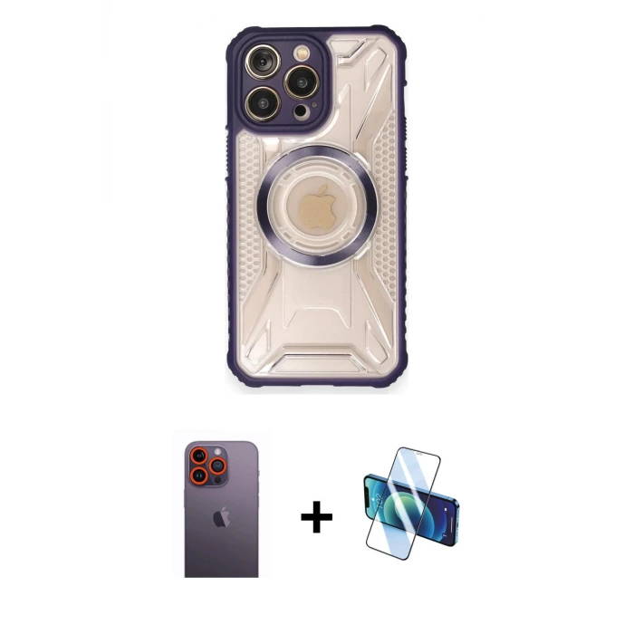 ieg™ iPhone 12 Pro Max Kılıf Kutup Modern - Siyah 3D Antistatik Seramik Nano Ekran Koruyucu + Neon Fosforlu Kamera Lens - TU
