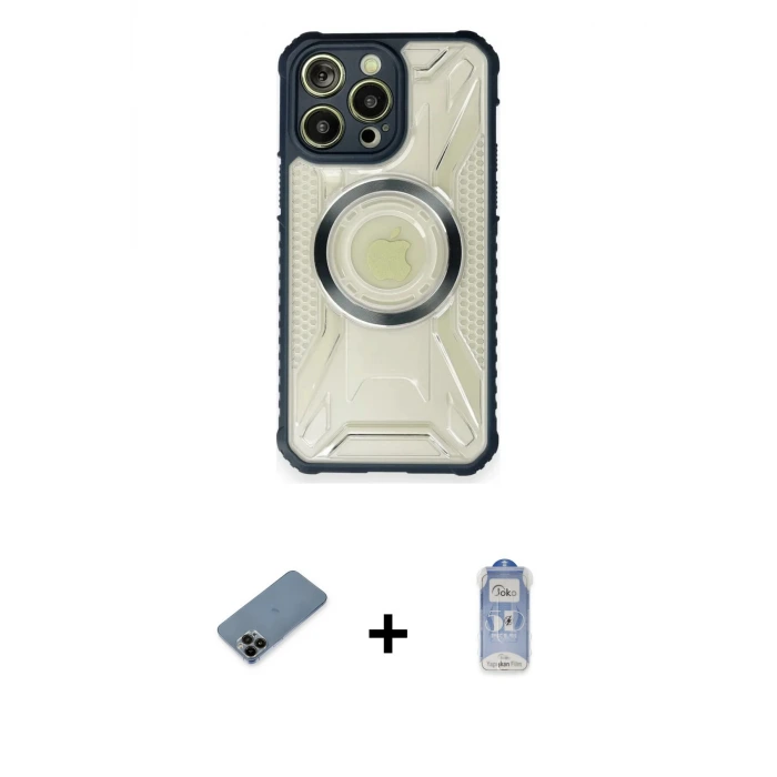 ieg™ iPhone 12 Pro Max Kılıf Kutup Modern - Siyah Joko Magic 5D Cam + Shine Kamera Lens Koruma Cam - SH