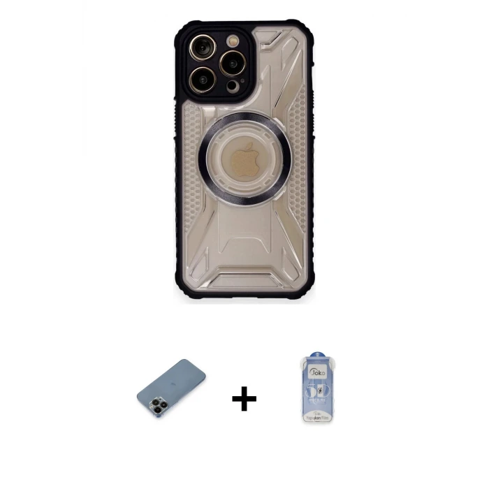 ieg™ iPhone 12 Pro Max Kılıf Kutup Modern - Siyah Joko Magic 5D Cam + Shine Kamera Lens Koruma Cam - SH