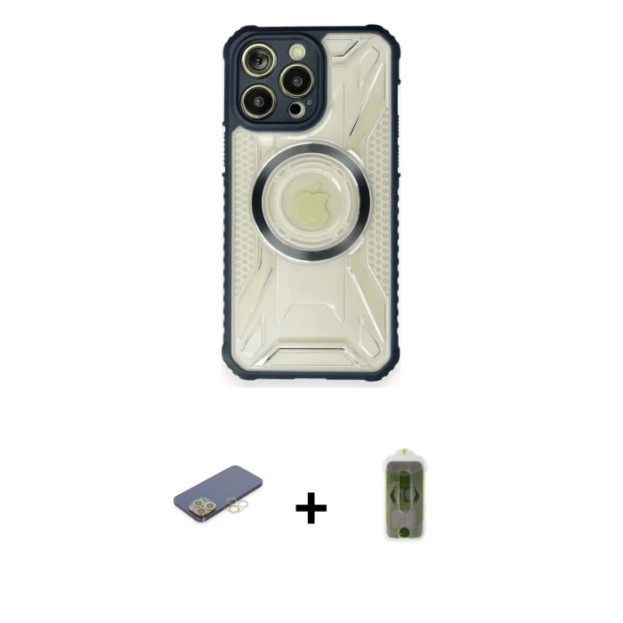 ieg™ iPhone 12 Pro Max Kılıf Kutup Modern - Siyah Joko Magic 5D Hayalet Cam + Renkli Kamera Lens Koruma Cam - SI
