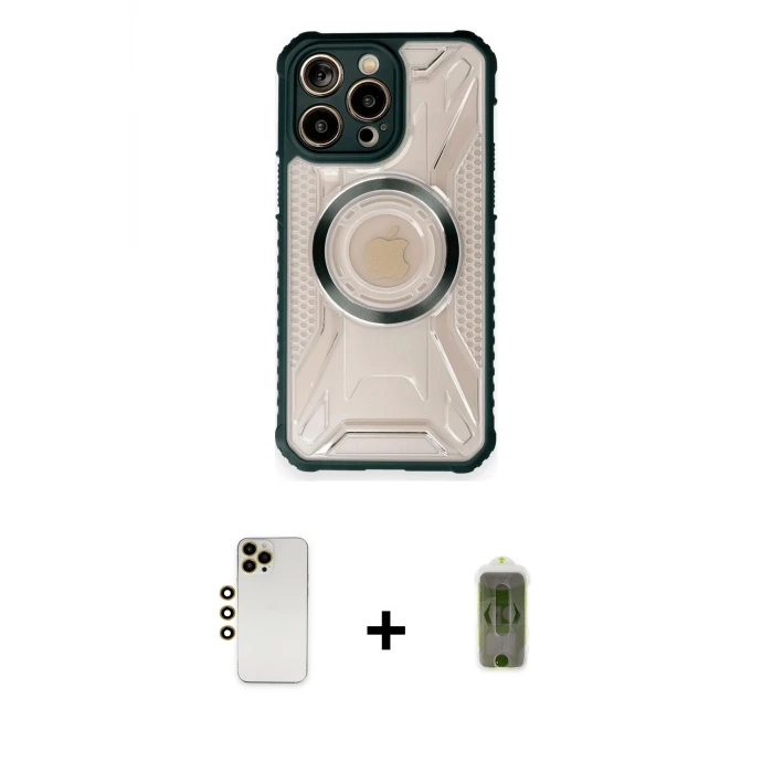 ieg™ iPhone 12 Pro Max Kılıf Kutup Modern - Siyah Joko Magic 5D Hayalet Cam + Shine Kamera Lens - GD