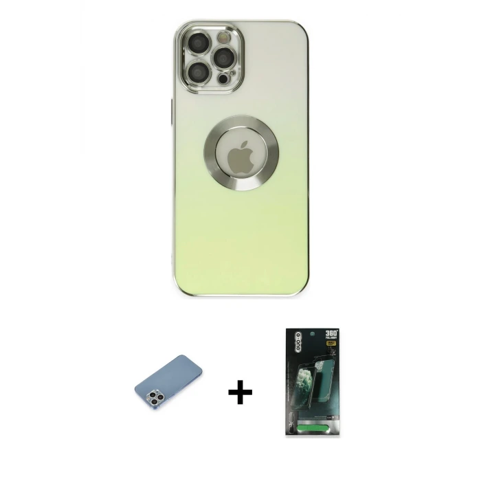 ieg™ iPhone 12 Pro Max Kılıf Kutup Yansıma Özel Seri - Şeffaf 360 Full Body Arka Koruyucu + Shine Kamera Lens Koruma Cam - GS