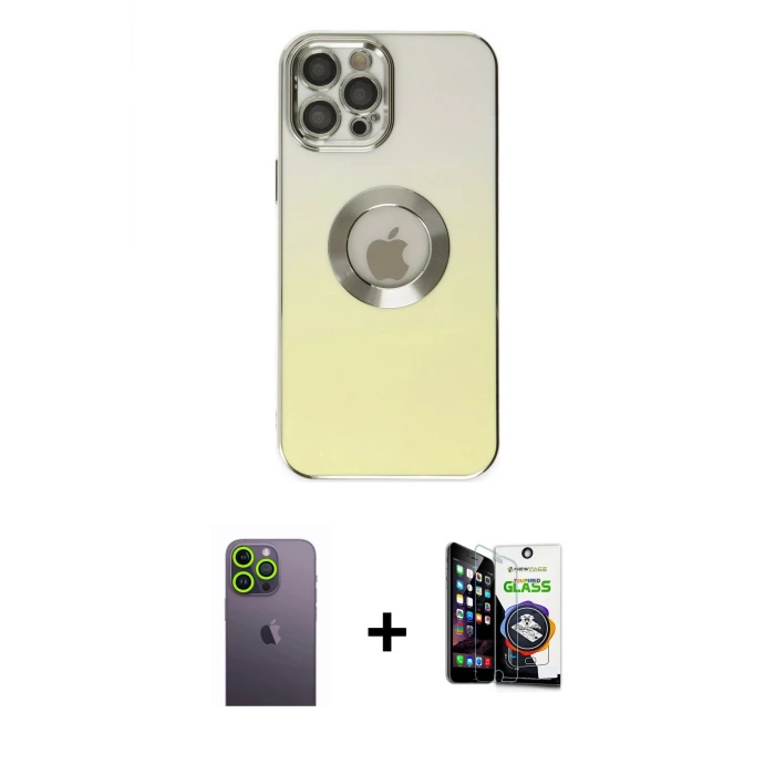 ieg™ iPhone 12 Pro Max Kılıf Kutup Yansıma Özel Seri - Şeffaf Temperli Cam Ekran Koruyucu + Neon Fosforlu Kamera Lens - YL