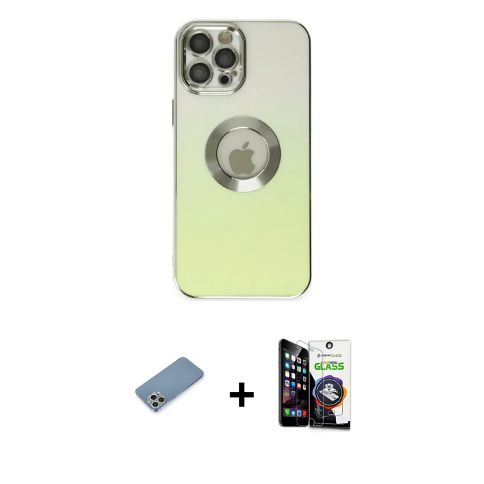 ieg™ iPhone 12 Pro Max Kılıf Kutup Yansıma Özel Seri - Şeffaf Temperli Cam Ekran Koruyucu + Shine Kamera Lens Koruma Cam - GS