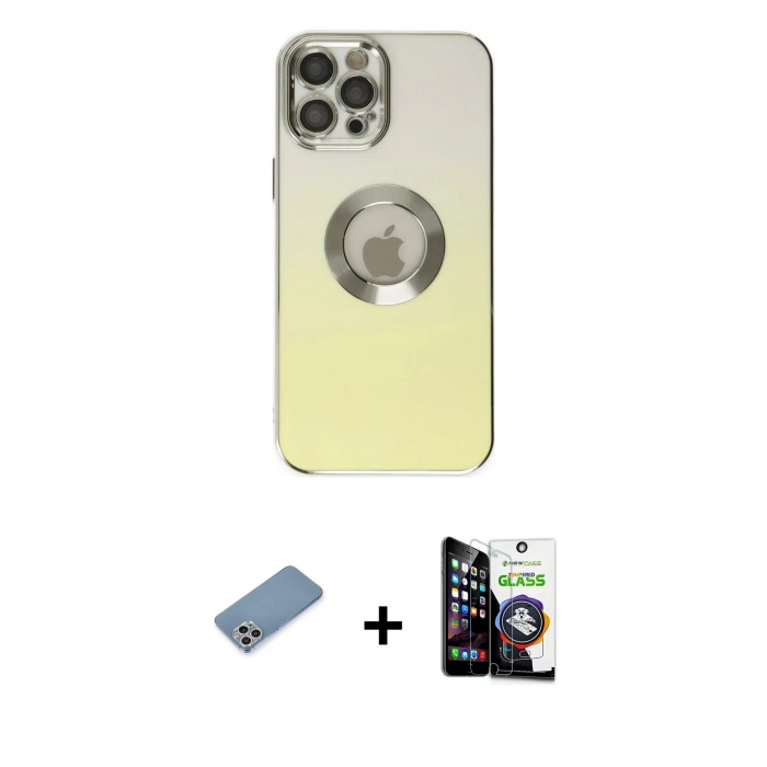 ieg™ iPhone 12 Pro Max Kılıf Kutup Yansıma Özel Seri - Şeffaf Temperli Cam Ekran Koruyucu + Shine Kamera Lens Koruma Cam - GS