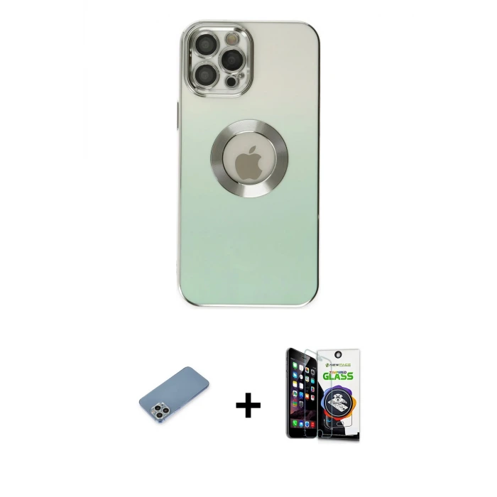 ieg™ iPhone 12 Pro Max Kılıf Kutup Yansıma Özel Seri - Şeffaf Temperli Cam Ekran Koruyucu + Shine Kamera Lens Koruma Cam - GS