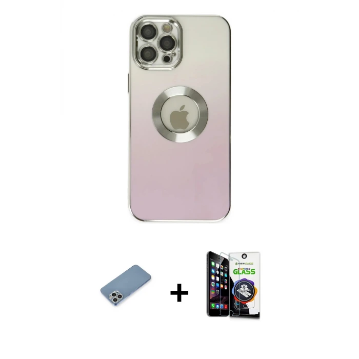 ieg™ iPhone 12 Pro Max Kılıf Kutup Yansıma Özel Seri - Şeffaf Temperli Cam Ekran Koruyucu + Shine Kamera Lens Koruma Cam - GS