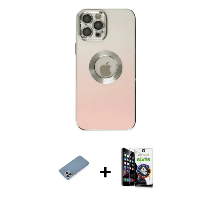 ieg™ iPhone 12 Pro Max Kılıf Kutup Yansıma Özel Seri - Şeffaf Temperli Cam Ekran Koruyucu + Shine Kamera Lens Koruma Cam - GS