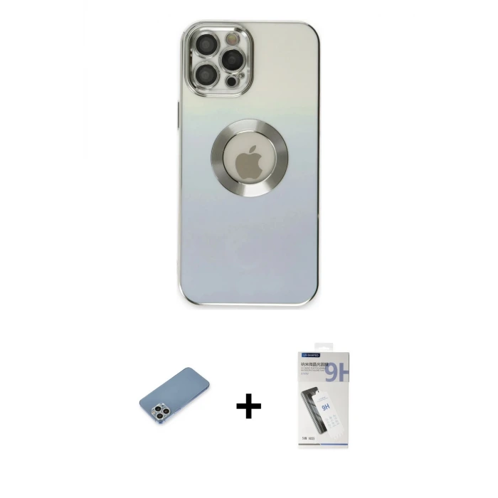 ieg™ iPhone 12 Pro Max Kılıf Kutup Yansıma Özel Seri - Şeffaf Uv Polymer Nano Ekran Koruyucu + Shine Kamera Lens Koruma Cam - GS