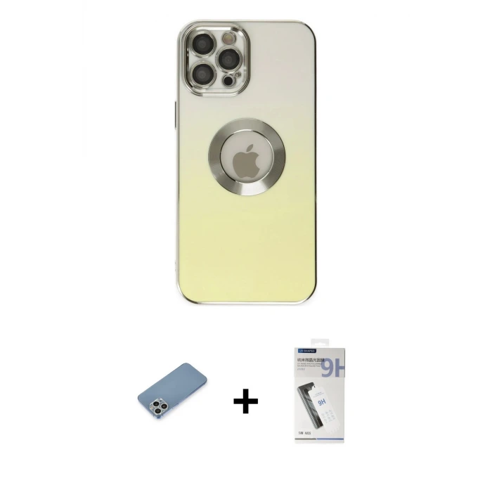 ieg™ iPhone 12 Pro Max Kılıf Kutup Yansıma Özel Seri - Şeffaf Uv Polymer Nano Ekran Koruyucu + Shine Kamera Lens Koruma Cam - GS