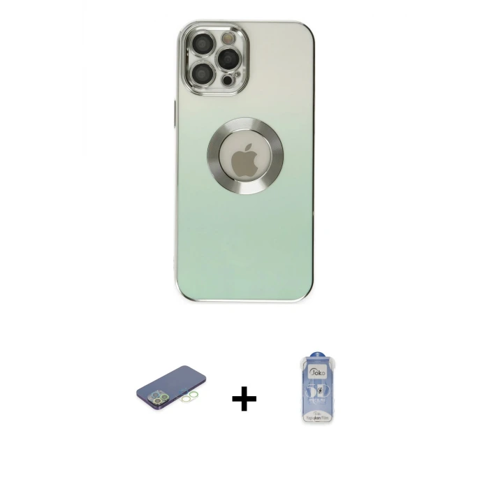 ieg™ iPhone 12 Pro Max Kılıf Kutup Yansıma Özel Seri - Siyah Joko Magic 5D Cam + Renkli Kamera Lens Koruma Cam - YL