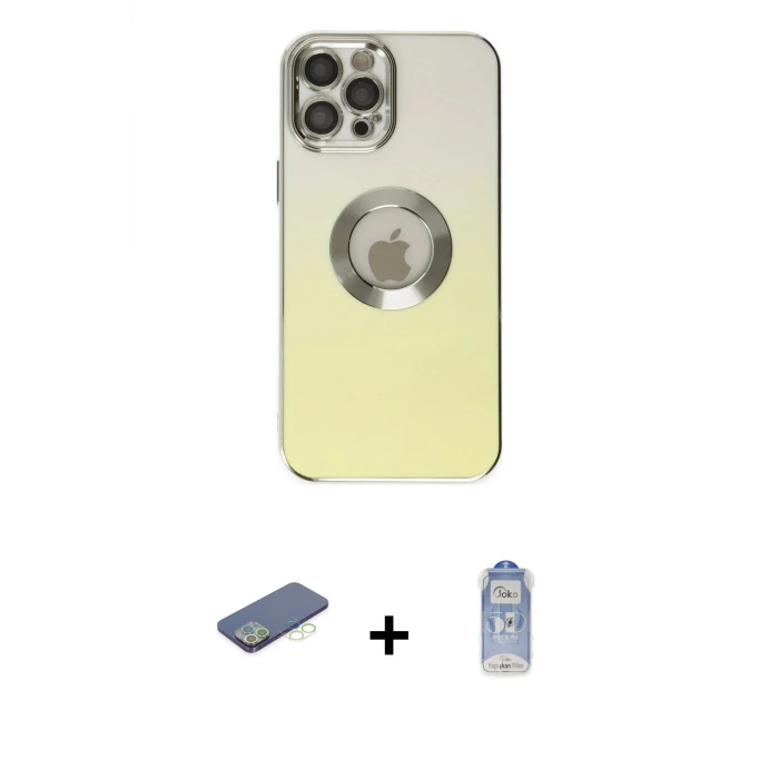 ieg™ iPhone 12 Pro Max Kılıf Kutup Yansıma Özel Seri - Siyah Joko Magic 5D Cam + Renkli Kamera Lens Koruma Cam - YL
