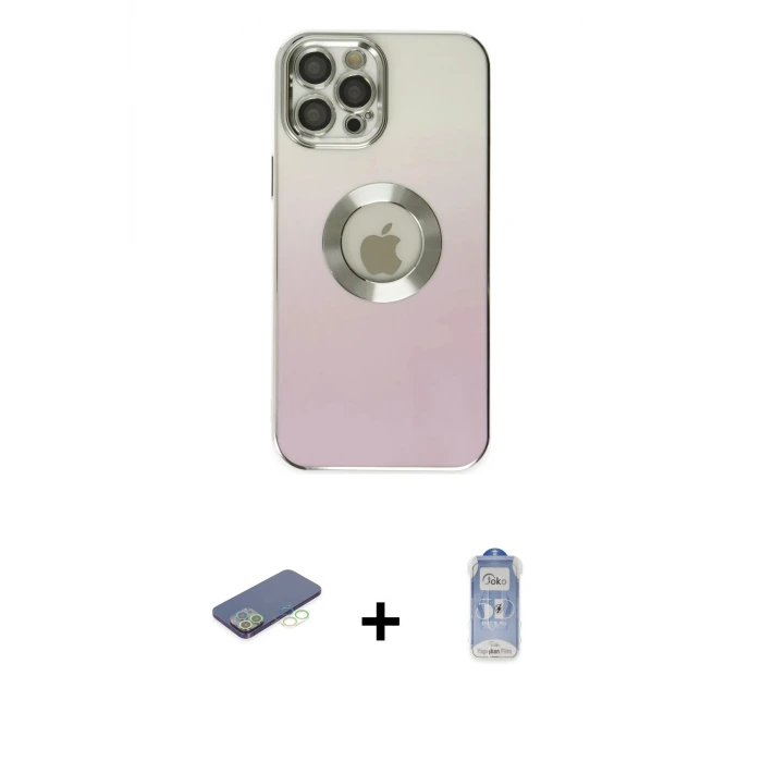 ieg™ iPhone 12 Pro Max Kılıf Kutup Yansıma Özel Seri - Siyah Joko Magic 5D Cam + Renkli Kamera Lens Koruma Cam - YL