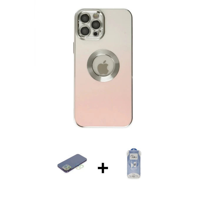 ieg™ iPhone 12 Pro Max Kılıf Kutup Yansıma Özel Seri - Siyah Joko Magic 5D Cam + Renkli Kamera Lens Koruma Cam - YL