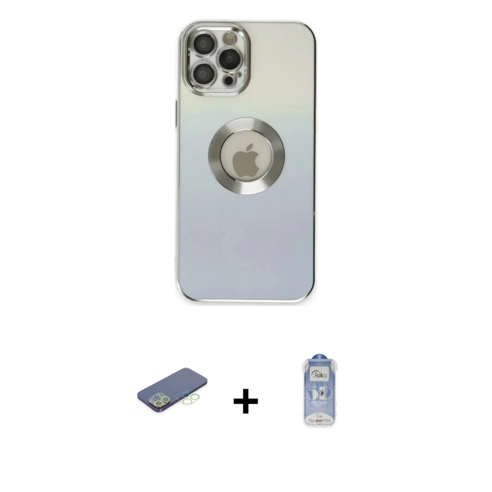 ieg™ iPhone 12 Pro Max Kılıf Kutup Yansıma Özel Seri - Siyah Joko Magic 5D Cam + Renkli Kamera Lens Koruma Cam - YL