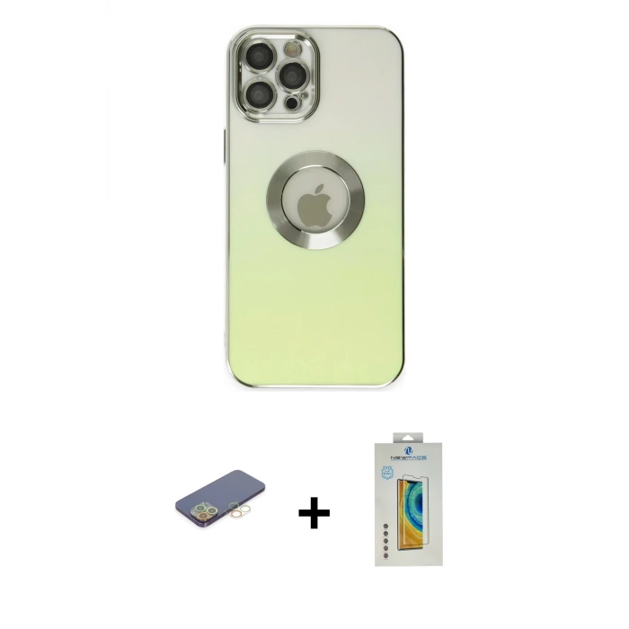 ieg™ iPhone 12 Pro Max Kılıf Kutup Yansıma Özel Seri - Siyah Polymer Nano Ekran Koruyucu + Renkli Kamera Lens Koruma Cam - SI