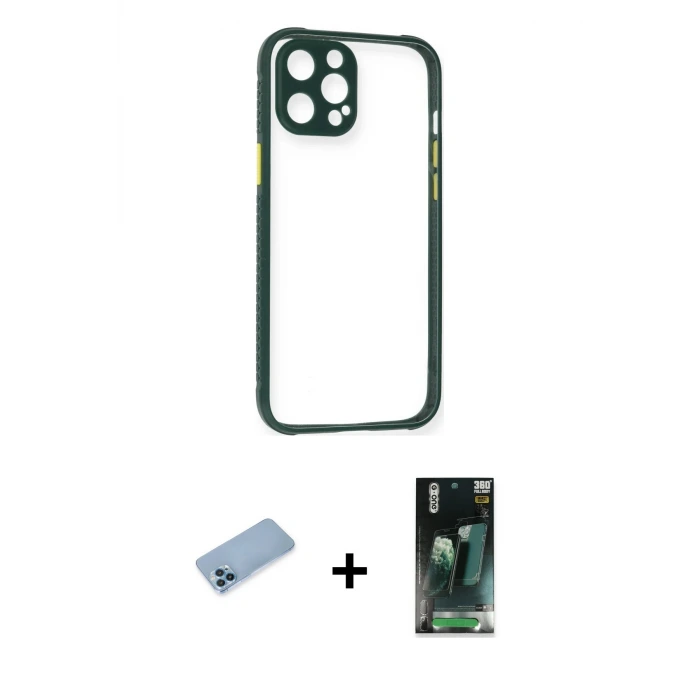 ieg™ iPhone 12 Pro Max Kılıf Nova Asil Özel Seri - Şeffaf 360 Full Body Arka Koruyucu + Shine Kamera Lens Koruma Cam - MI
