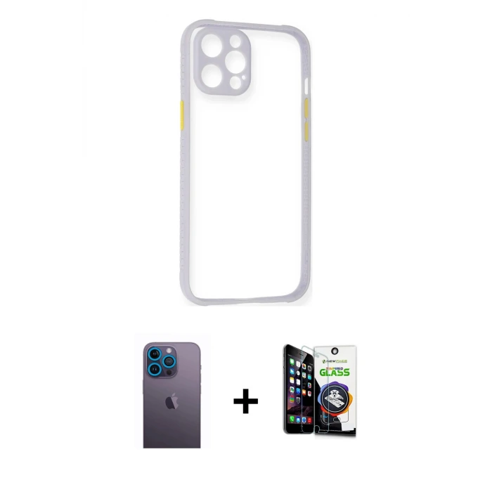 ieg™ iPhone 12 Pro Max Kılıf Nova Asil Özel Seri - Şeffaf Temperli Cam Ekran Koruyucu + Neon Fosforlu Kamera Lens - MI