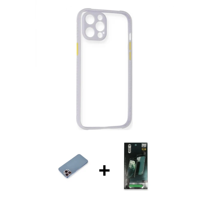 ieg™ iPhone 12 Pro Max Kılıf Nova Asil Özel Seri - Siyah 360 Mat Full Body Arka Koruyucu + Shine Kamera Lens Koruma Cam - PE